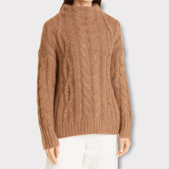 Vince Sweaters - VINCE Cable Braid Alpaca & Wool Blend Sweater in Camel - XL